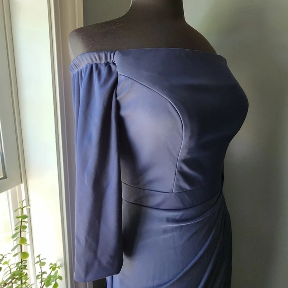 Allure Bridesmaids Off the Shoulder Navy Dress - Picture 3 of 7